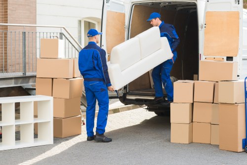 Household items loaded into a moving truck near Leaves Green