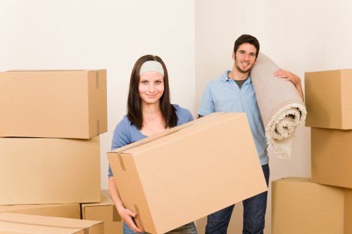 Packed business equipment prepared for a commercial relocation